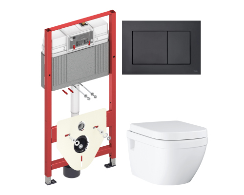 Комплект Унитаз подвесной Grohe Euro Ceramic 39703000 безободковый + Инсталляция TECE Now 9400414 4 в 1 с кнопкой смыва