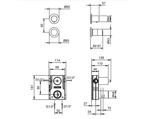Fantini Nice Смеситель для душа, встраиваемый, на 2 потока, (внешняя часть) цвет: хром. 65 02 S181SB