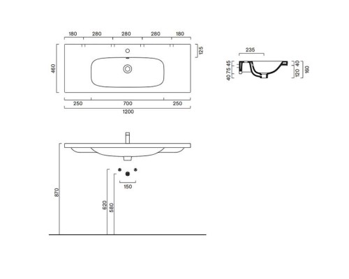 Catalano Alvea Раковина 120x46см, с 1 отв., цвет: белый глянцевый . 0621211001