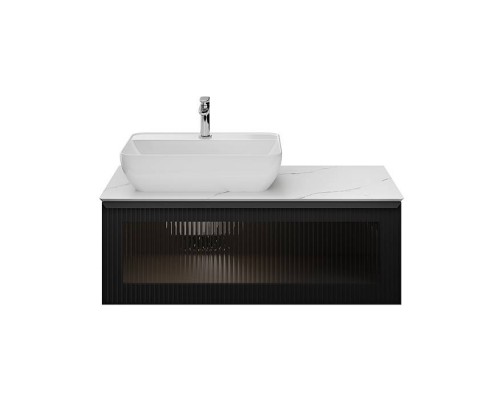 Kerama Marazzi ICONICO Тумба подвесная 100 с рифленым стеклом, 1 ящик, со столешницей, цвет: черный. IC.100.1\BLK,  CO5.SG50008220R\100