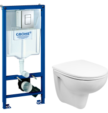 Комплект Унитаз подвесной Wanfald Lauta 47302100005 белый + Инсталляция Grohe Rapid SL 38772001 3 в 1 с кнопкой смыва