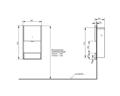 TOTO Public Сушилка для рук, 30x18.6x57.5см, скрытый монтаж, встраиваемая, цвет: серебро. TYC604