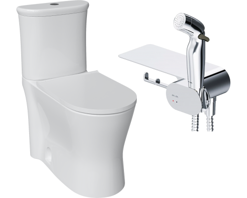 Комплект Унитаз-компакт DIWO Кострома 0422 крышка белая с микролифтом + Бачок 0422 + Гигиенический душ AM.PM Like F0202600 С ВНУТРЕННЕЙ ЧАСТЬЮ, со смесителем, хром