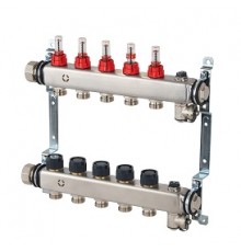 Распределительная гребенка, Oventrop, Multidis SFR 3 х G 3/4, количество контуров-3, выход-3/4 ЕК, нержавеющая сталь, с ротаметрами