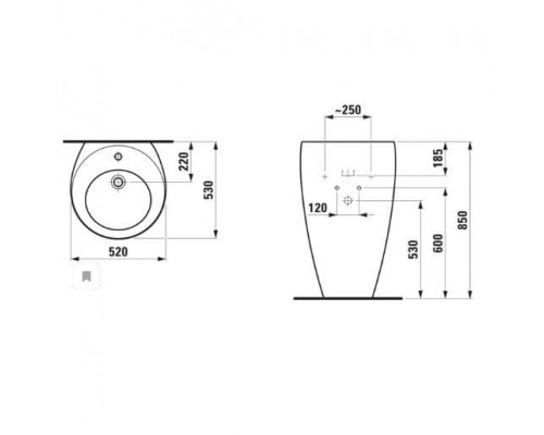 Laufen Alessi One Раковина пристенная 52х53х85 см, 1 отв., покрытие LLC, цвет: белый. 8.1197.1.400.104.1 Laufen Alessi One Раковина пристенная 52х53х85 см, 1 отв., покрытие LLC, цвет: белый. 8.1197.1.400.104.1