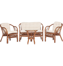Комплект садовой мебели TetChair New Bogota (диван + 2 кресла + стол со стеклом), с подушками, ротанг, coco brown