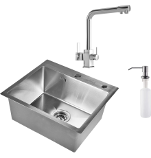 Комплект Мойка Wisent 5044 с дозатором, сатин + Смеситель MEGA Life MG-TK06 хром