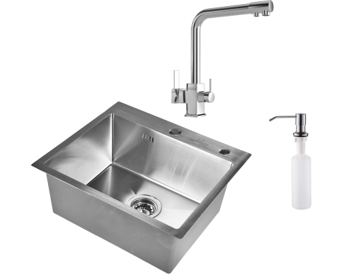 Комплект Мойка Wisent 5044 с дозатором, сатин + Смеситель MEGA Life MG-TK06 хром
