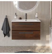 Тумба с раковиной Cezares Eco Cer-N 80, орех шоколад софт, раковина Eco 80, ручки матовые черные