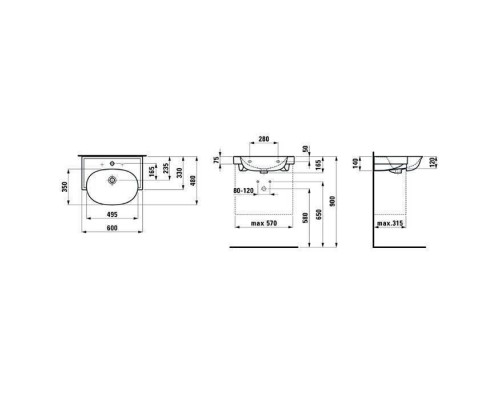 Laufen New Classic Раковина 60х48х16.5 см, 1 отв., накладная, с переливом, цвет: белый. 8.1385.3.000.104.1 Laufen New Classic Раковина 60х48х16.5 см, 1 отв., накладная, с переливом, цвет: белый. 8.1385.3.000.104.1