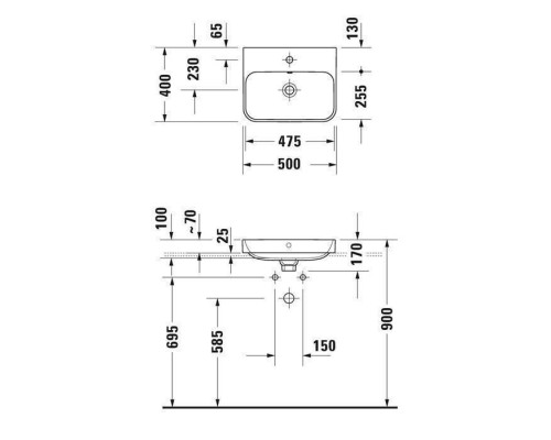 Duravit Happy D.2 Plus Раковина накладная, 50х40см., с 1 отв., выпуск с керамической крышкой, WonderGliss, цвет: Anthracite matt/белый. 23605061601