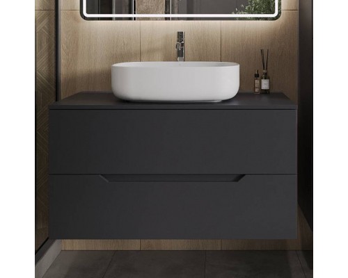 Тумба с раковиной Orange Line 100, подвесная, 2 ящика, матовый графит с раковиной B07-540W