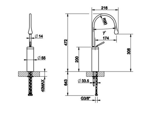 Gessi Goccia Смеситель для раковины на 1 отверстие, высокий, излив 174мм R=90, с фиксированным носиком, цвет: белый. 33809#279