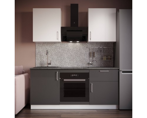 Кухонный гарнитур Domaci Болонья 180 см, фасад графит, белый, ручка хром, столешница луна KUH-767496