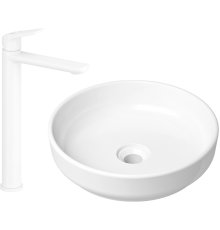 Комплект Раковина Lavinia Boho Bathroom Sink Slim 33311005 + Смеситель Wellsee ICON! for life 182310000 матовый белый