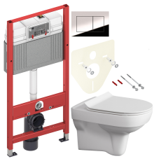 Комплект Унитаз подвесной Cersanit City Clean On DPL EO slim + Инсталляция TECE Now 9400412 4 в 1 с кнопкой смыва