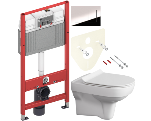 Комплект Унитаз подвесной Cersanit City Clean On DPL EO slim + Инсталляция TECE Now 9400412 4 в 1 с кнопкой смыва Комплект Унитаз подвесной Cersanit City Clean On DPL EO slim + Инсталляция TECE Now 9400412 4 в 1 с кнопкой смыва