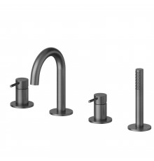 Newform X-Steel 316 Смеситель для ванны набортный на 4 отв, с изливом, в комплекте руч. душ, шланг, цвет: PVD Br. Gun Metal. 69682XC.59.064