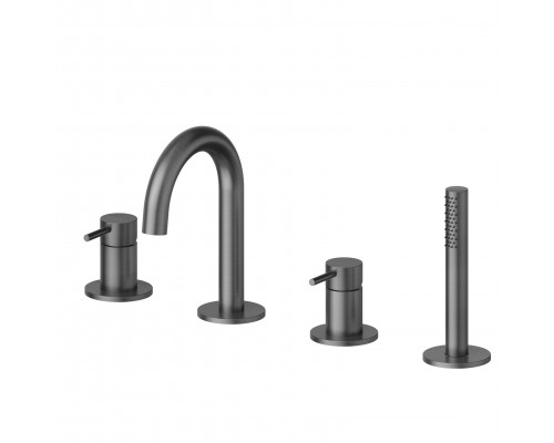 Newform X-Steel 316 Смеситель для ванны набортный на 4 отв, с изливом, в комплекте руч. душ, шланг, цвет: PVD Br. Gun Metal. 69682XC.59.064