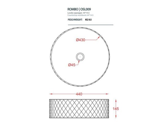 Artceram Rombo Раковина накладная,Oslash;44,5хh14,5см, без отв под смеситель, без перелива, цвет: bianco/rosso. OSL009 01 62 Artceram Rombo Раковина накладная,Oslash;44,5хh14,5см, без отв под смеситель, без перелива, цвет: bianco/rosso. OSL009 01 62