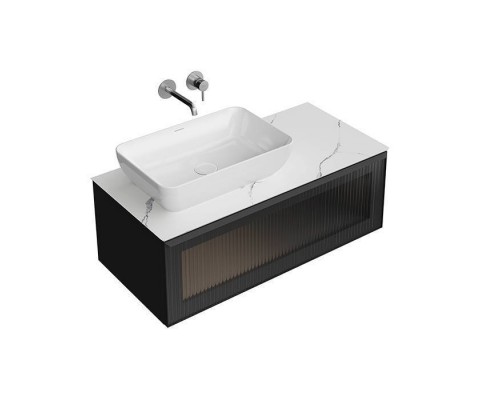 Kerama Marazzi ICONICO Тумба подвесная 100 с рифленым стеклом, 1 ящик, со столешницей, цвет: черный. IC.100.1\BLK,  CO5.SG50008220R\100