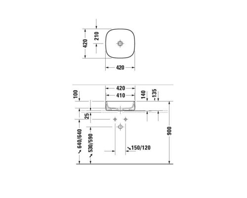 Duravit Zencha Раковина накладная 42х42х14 см, без отв под смеситель, цвет: черный матовый. 2373421379