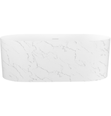 Акриловая ванна Wellsee Chalice Perfection 165x75 см, отдельностоящая, матовый белый мрамор, глянцевая белая, овальная, на ножках, со сливом-переливом, с донным клапаном, фурнитура белая