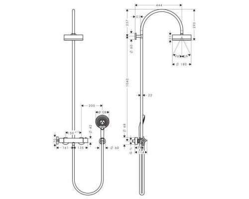 Axor Citterio Душевая стойка с термостатом, верхним душем и шлангом, цвет: хром. 39670000