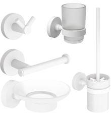 Набор Мыльница DEKOR BANYO Alina White A40 405 05 белая + Стакан A40 406 05 + Ершик A40 6009 05 + Держатель A40 407 05 + Крючок A40 408 05