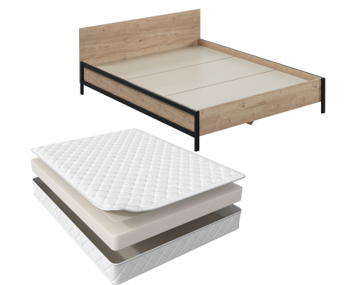 Кровать DIWO Элиста с матрасом 160х200, анатомическим, беспружинным, дуб крафт золотой, черная