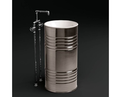 Kerasan Artwork Раковина 45х90 см, без отв., свободностоящая BARREL, слив в стену, цвет: белый / платина. 474344