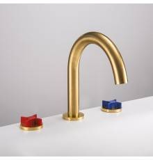 Gattoni GAS Смеситель для раковины на 3 отв., в комплекте с донным клапаном, цвет: Satin gold/красный/синий. GS110/32SG,  GS99/32SGR0,  GS99/32SGBL