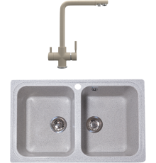 Комплект Мойка кухонная GranAlliance Gа-53 GA-53-310 серая + Смеситель Ulgran Quartz UQ-016 десерт