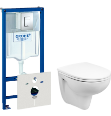 Комплект Унитаз подвесной Wanfald Lauta 47302100005 белый + Шумоизоляция Grohe 37131000 + Инсталляция Rapid SL 38772001 3 в 1 с кнопкой смыва