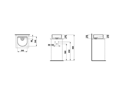 Laufen Sonar Раковина 34x34х13 см, без отв., без перелива, цвет: белый. 8.1234.0.000.112.1
