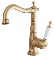 OXFORD См-ль для раковины монокоманд. змейка (ручка белая) бронза BN.OXF-6313BR BN.OXF-6313BR