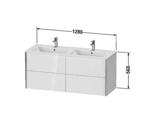 Duravit XViu Тумба подвесная 128x48x56см, с двойной раковиной, 4 ящика, цвет: walnut dark/черный матовый. 2336130000,  XV41290B221