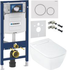 Комплект Умный подвесной Geberit AquaClean Sela Square безободковый, с биде, белый + Инсталляция Duofix UP 320 111.300.00.5 + Кнопка Sigma 20 115.882.11.1 белая + Звукоизоляция 156.050.00.1 + Крепления 111.815.00.1 к стене