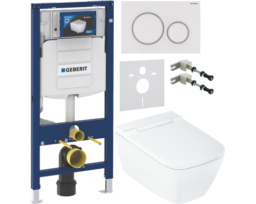 Комплект Умный подвесной Geberit AquaClean Sela Square безободковый, с биде, белый + Инсталляция Duofix UP 320 111.300.00.5 + Кнопка Sigma 20 115.882.11.1 белая + Звукоизоляция 156.050.00.1 + Крепления 111.815.00.1 к стене
