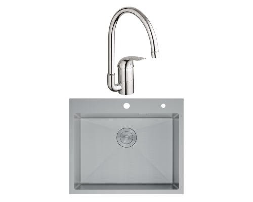 Комплект Мойка D K DKS604504 сатин + Смеситель Grohe Euroeco