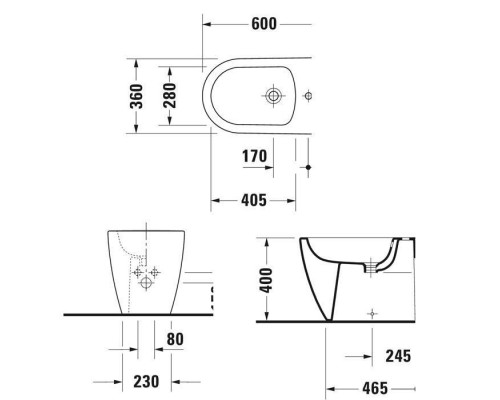 Duravit Bento Starck Box Биде напольное, 37x60см, с 1 отв., HygieneGlaze, цвет: белый глянцевый. 2299103000