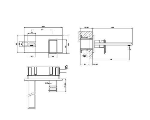 Gessi Eleganza Встраиваемый однорычажный смеситель для раковины, без донного клапана, с изливом, внешние части, цвет: шлифованное золото. 46088#087