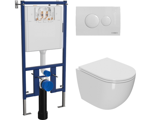 Комплект Унитаз подвесной Bauedge Bau Dream Hurricane-2 безободковый, с микролифтом, белый + Инсталляция DIWO 4501 + Кнопка 7310 белая