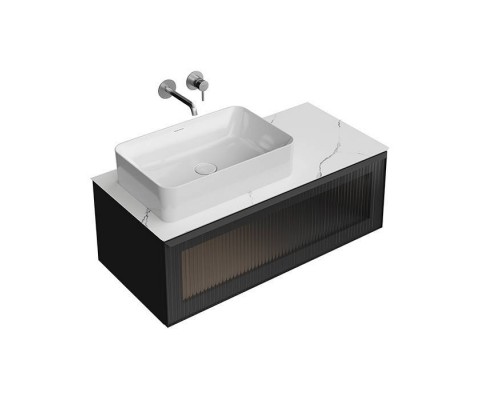 Kerama Marazzi ICONICO Тумба подвесная 100 с рифленым стеклом, 1 ящик, со столешницей, цвет: черный. IC.100.1\BLK,  CO5.SG50008220R\100