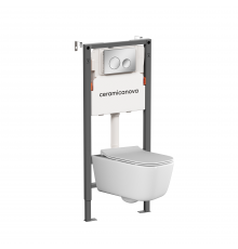 Комплект Ceramicanova Унитаз подвесной New Day CN3005 безободковый, с микролифтом + Инсталляция Balance CN121001CH с кнопкой Circle глянцевый хром