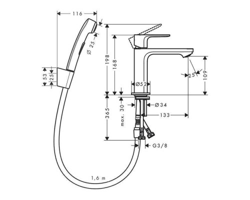 Hansgrohe Rebris S Смеситель для раковины 110, с гигиеническим душем, цвет: хром. 72215000 Hansgrohe Rebris S Смеситель для раковины 110, с гигиеническим душем, цвет: хром. 72215000