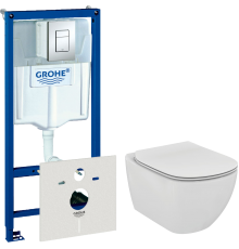 Комплект Унитаз подвесной Ideal Standard Tesi T354601 с микролифтом + Инсталляция Grohe Rapid SL 38775001H 4 в 1 с кнопкой смыва и шумоизоляцией