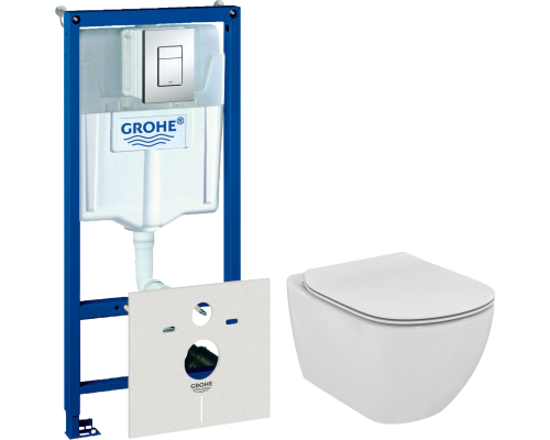 Комплект Унитаз подвесной Ideal Standard Tesi T354601 с микролифтом + Инсталляция Grohe Rapid SL 38775001H 4 в 1 с кнопкой смыва и шумоизоляцией