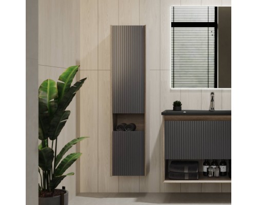 Шкаф пенал для ванной Jorno Tossony 140 дуб самдал, антрацит