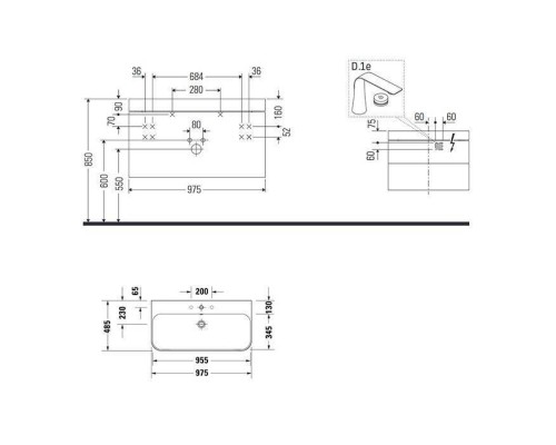 Duravit Happy D.2 Plus Комплект мебели 97.5х49х46.8см, 2 ящ, с 1 отв для смес, в компл.с сиф и донным клап, раковина bi-color, подвесной, цвет: графит супермат. HP4638O8080